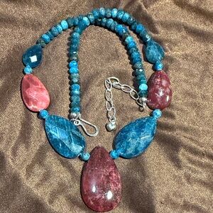 Jay King Blue Apatite and Zoisite Necklace Desert Rose Line- Sterling Silver.